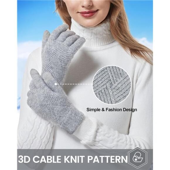 Women's Winter Touch Screen Gloves - Elastic Thermal Knit Lining - Picture 6 of 8